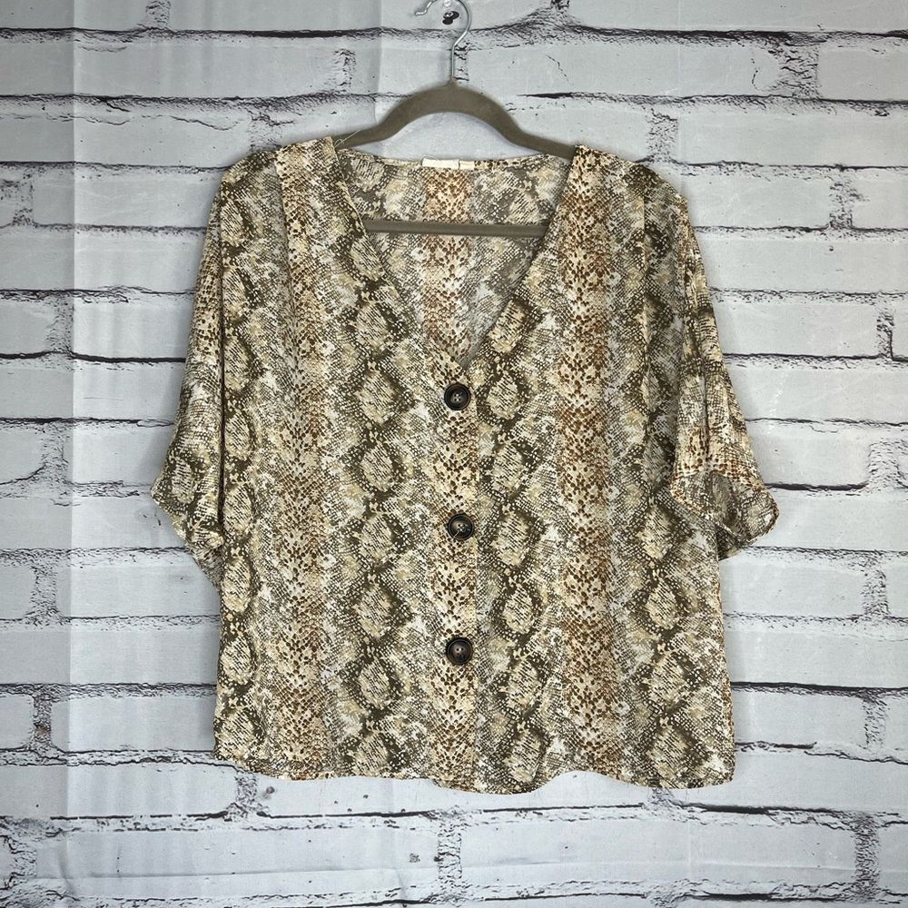 Blu Pepper V‑Neck Button Blouse Sz M Boho Cottagecore Feminine Spring Summer Y2K